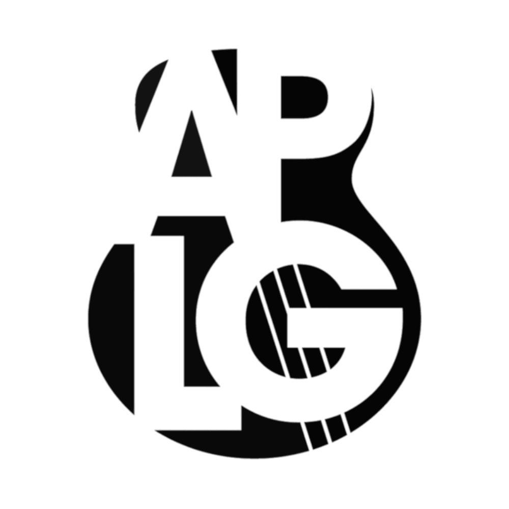 Silhouette logo featuring the letters APLG inside a guitar shape, representing a music-related brand or organization.