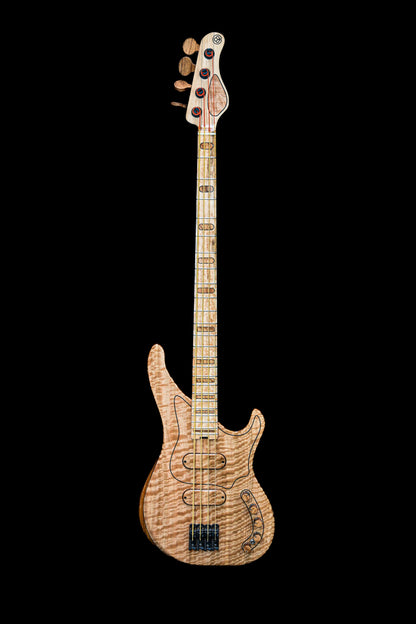 M-Series M3 Eucalyptus Bass Custom highlighting intricate details and tonal capabilities, designed by Belforti Instruments.