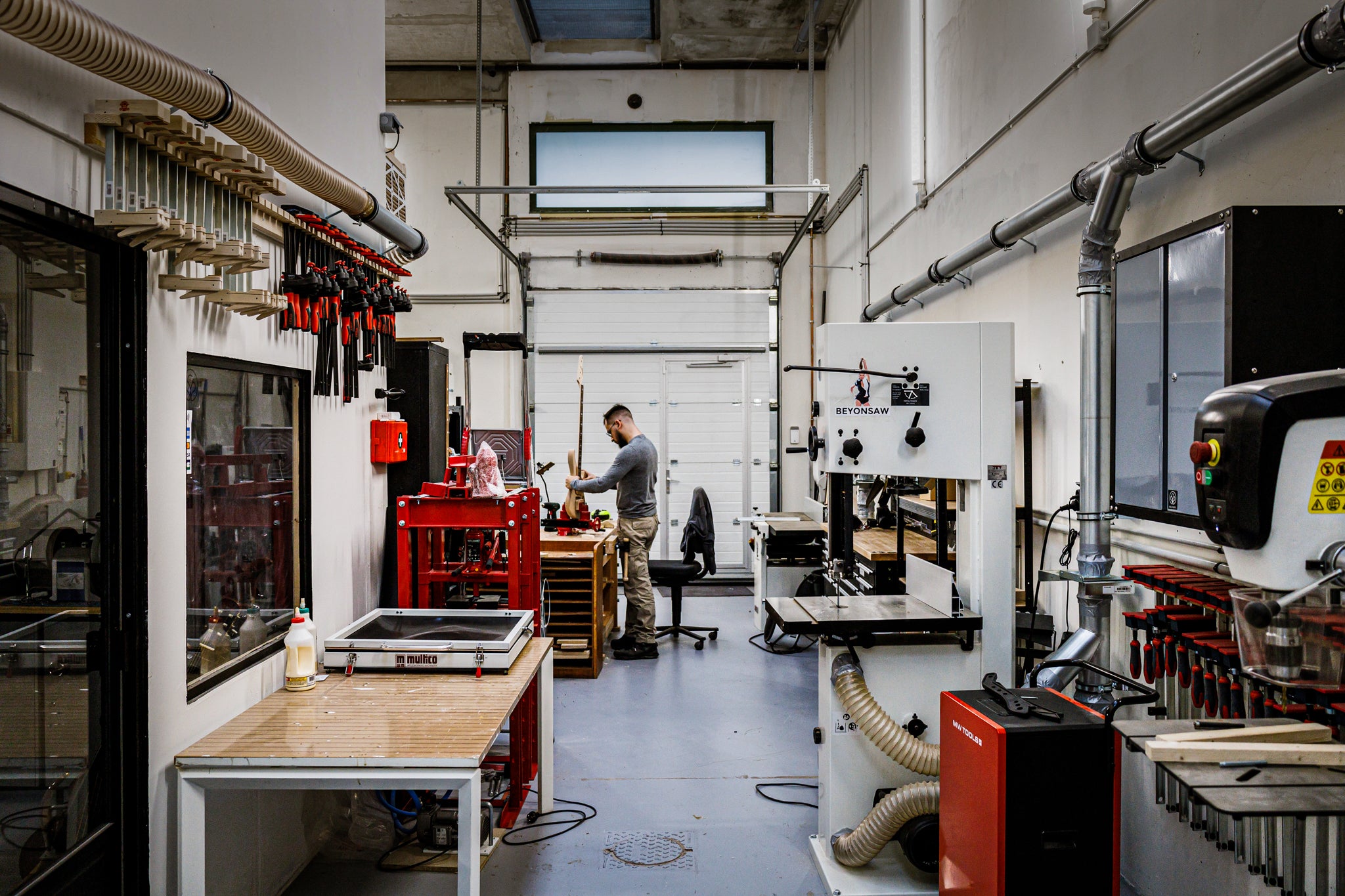 A large shot of the Belforti Manufacture in Paris where the boutique and custom basses and guitars are handcrafted
