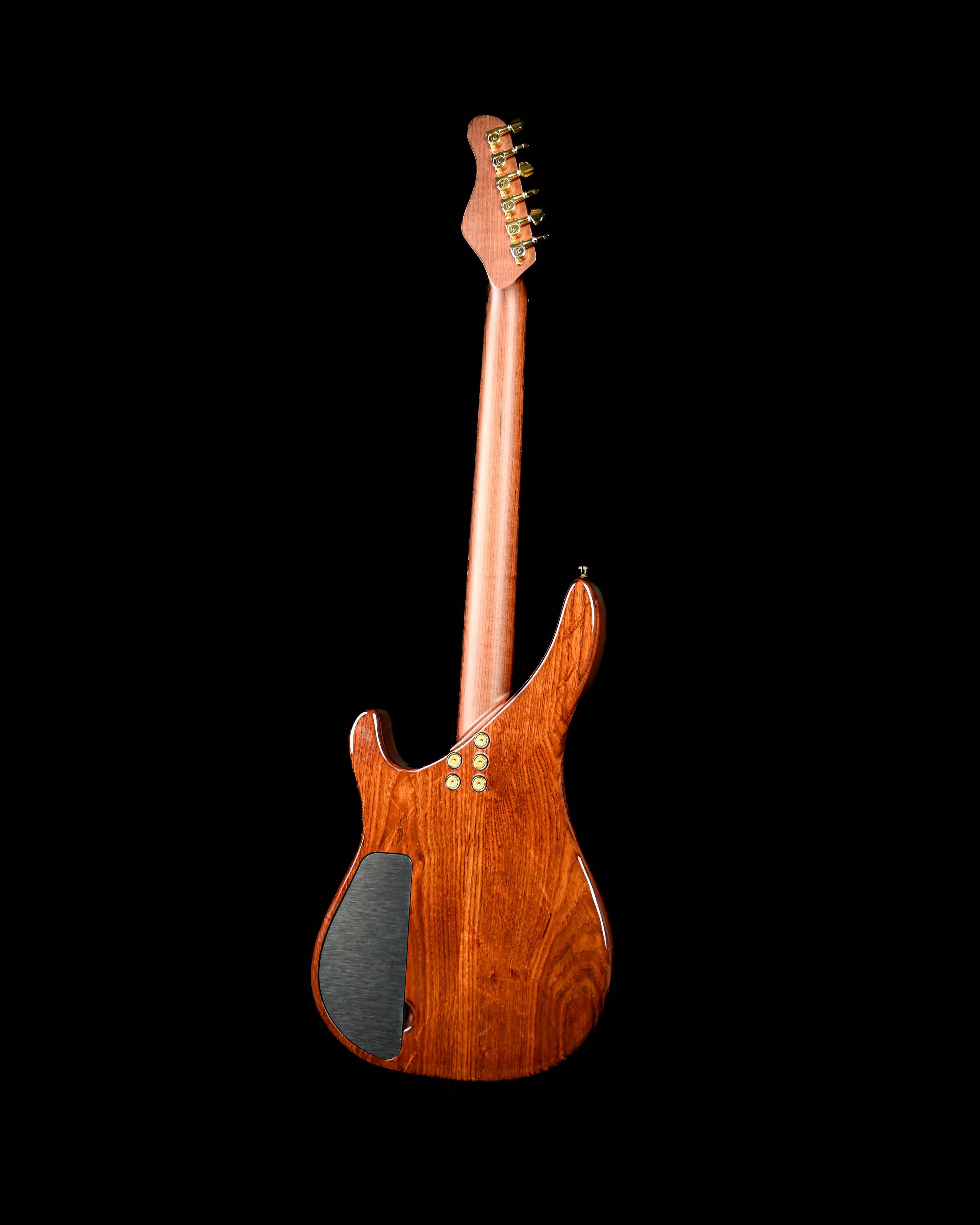 Back view of Yatē 6 - Masterbuilt by Belforti, a custom boutique high-end electric guitar made with premium tonewoods.