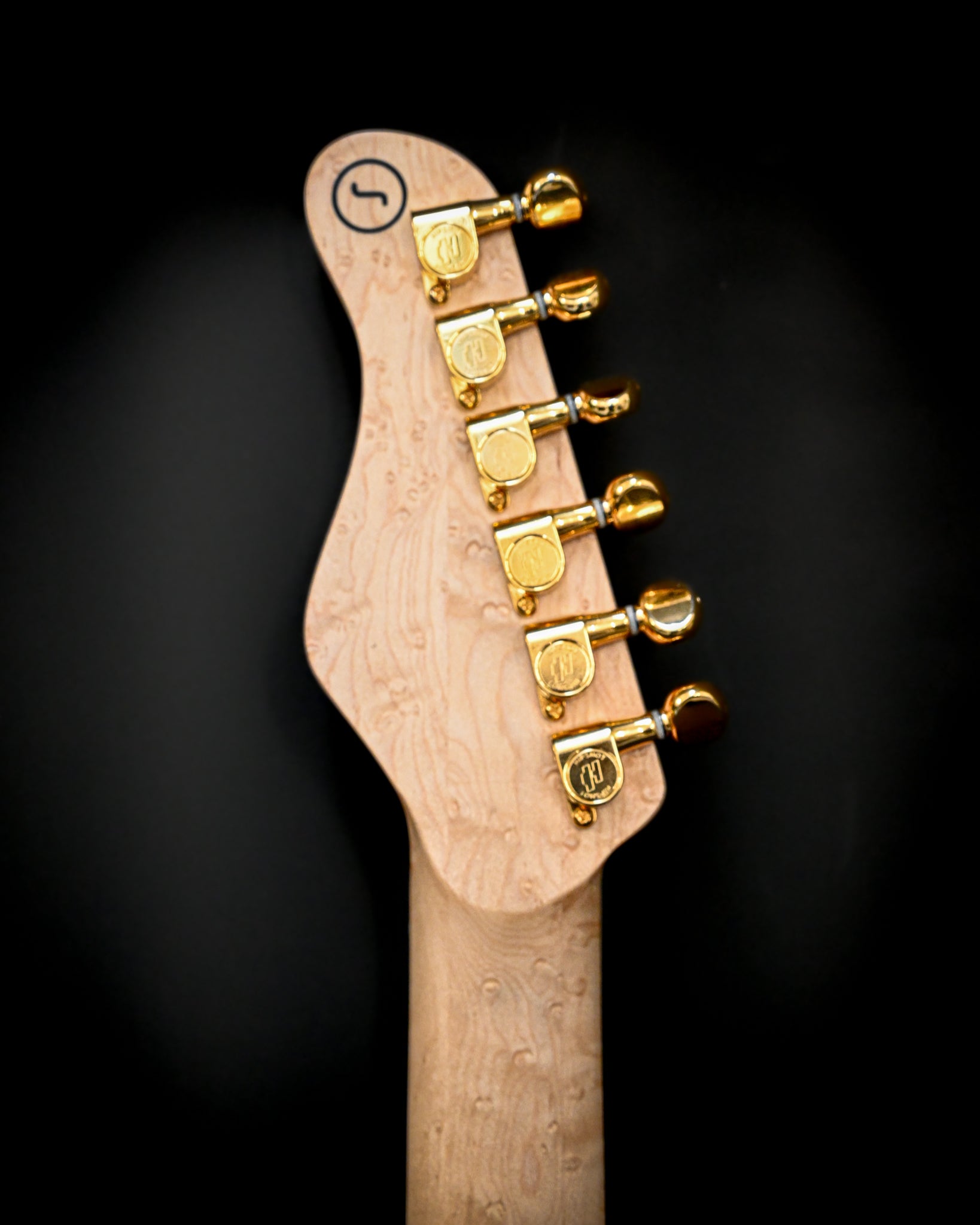 Detalle del fondo de la guitarra S5 Active - Elm Burl destacando la fina ebanistería y la forma.