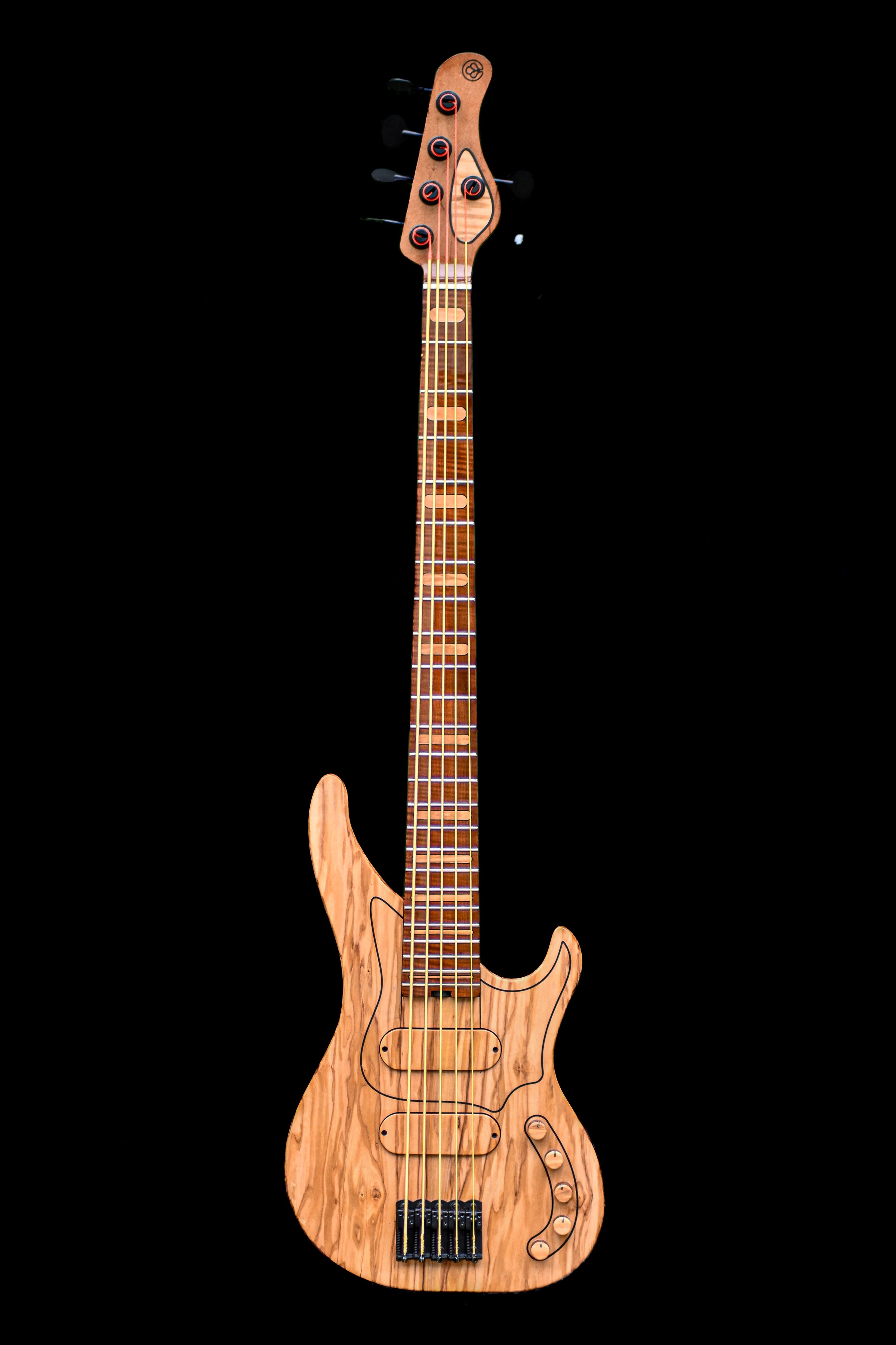 由 Belforti Instruments 制作的 M 系列定制低音提琴展示了精美的木质饰面和细致的指板。