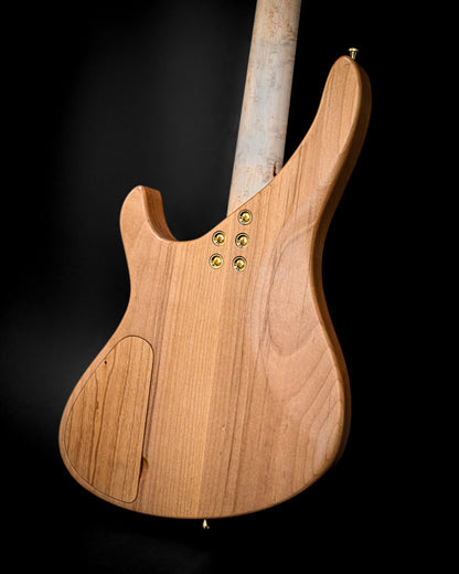 S5 Active - Elm Burl 吉他背面特写，彰显优质材料。